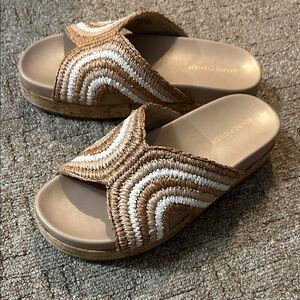 Marc Fisher Tan and Cream Woven Sandals